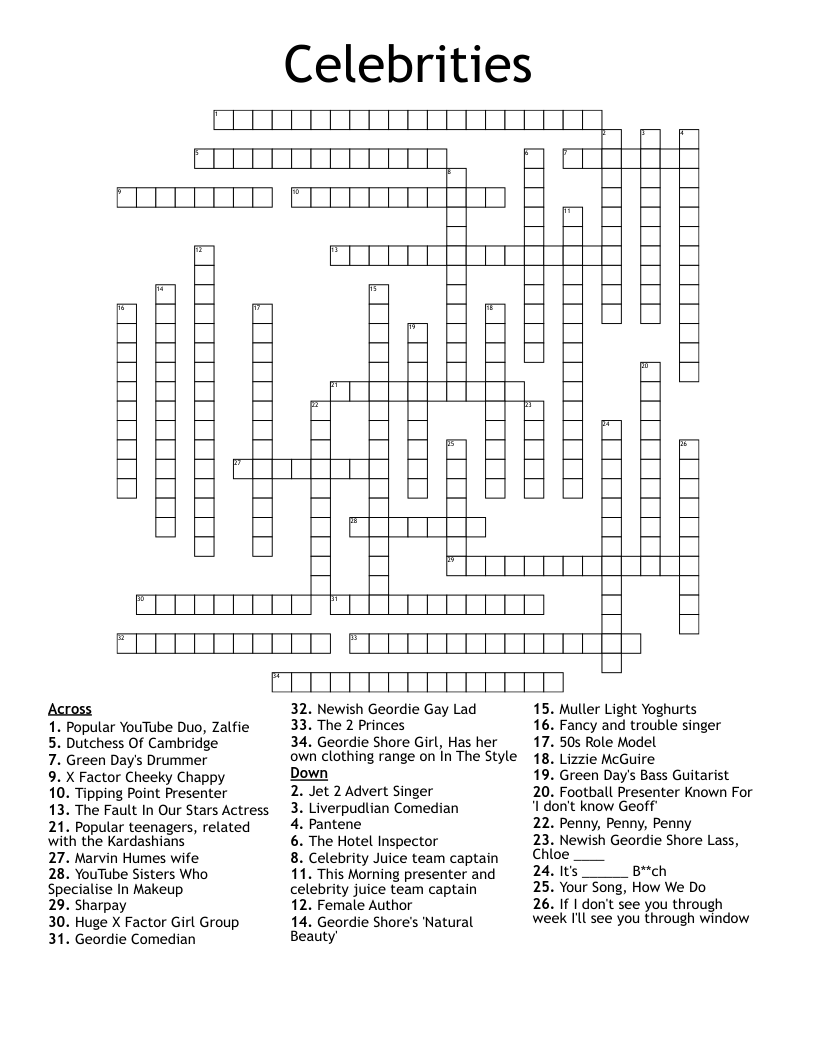 Free Printable Crosswords for Boys