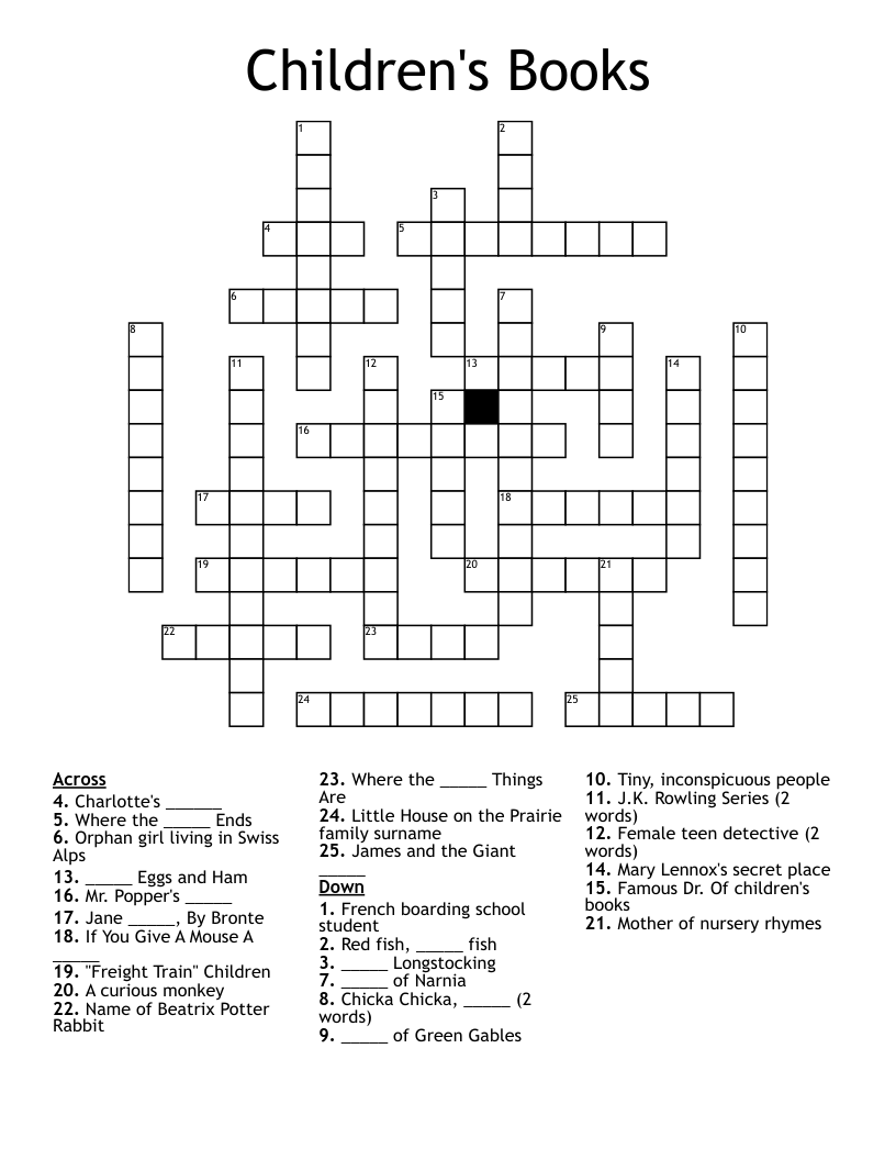 Children s Literature Crosswords Word Searches Bingo Cards WordMint