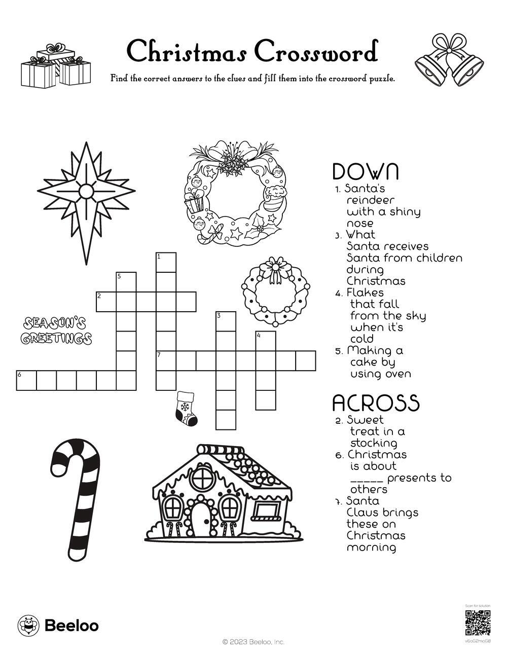 christmas crossword beeloo printable crafts and activities for kids