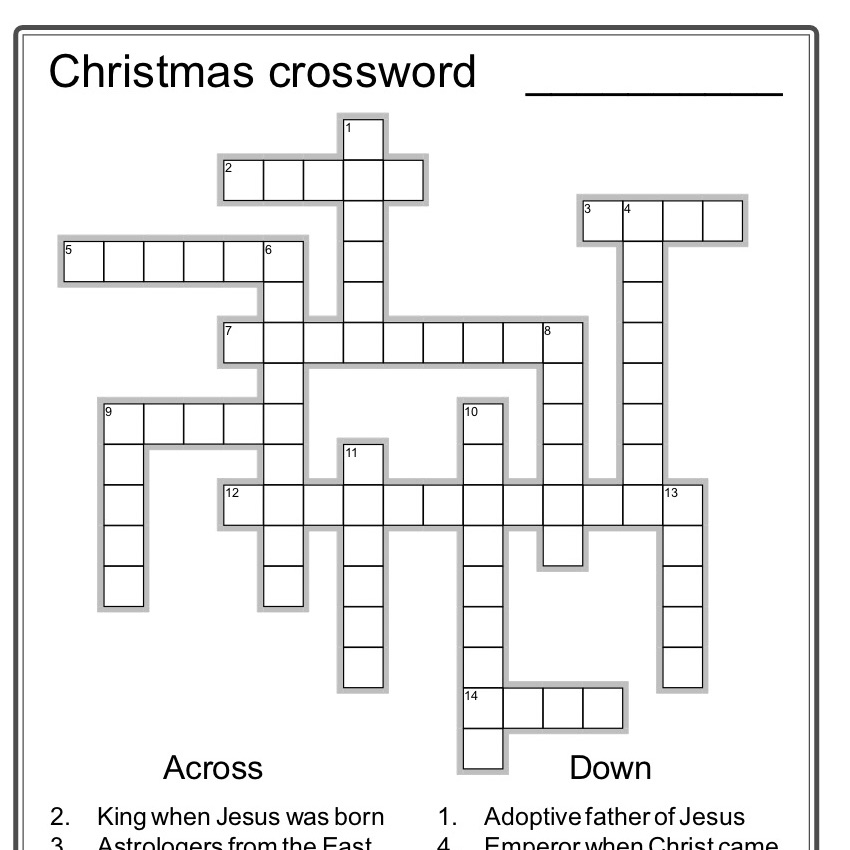 Christian Christmas Crossword Puzzles Printable