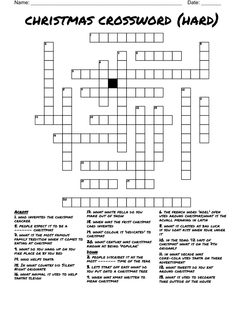 Challenging Crossword Puzzles Printable