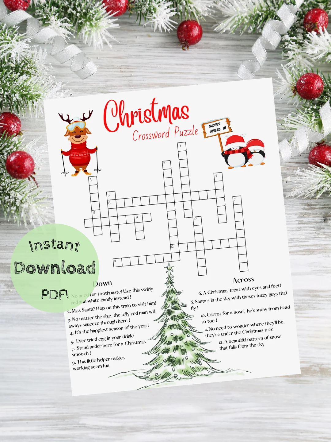 Christmas Crossword Puzzle Christmas Family Games Christmas Word Games Christmas Games For Kids Etsy