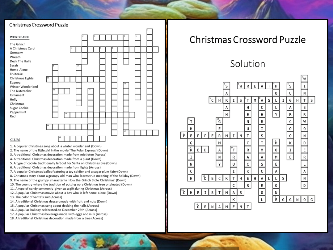 Christmas Crossword Puzzle Worksheet Activity Teaching Resources