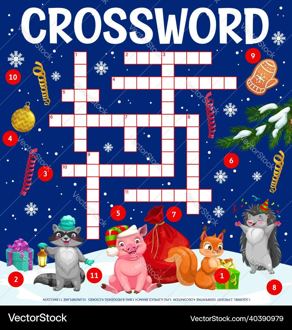 christmas kids crossword grid worksheet find word vector image