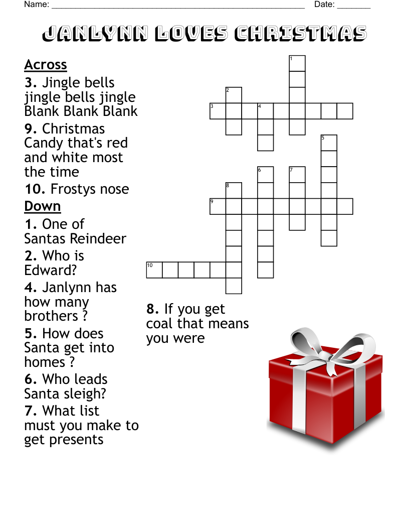 Christmas Theme Crossword WordMint
