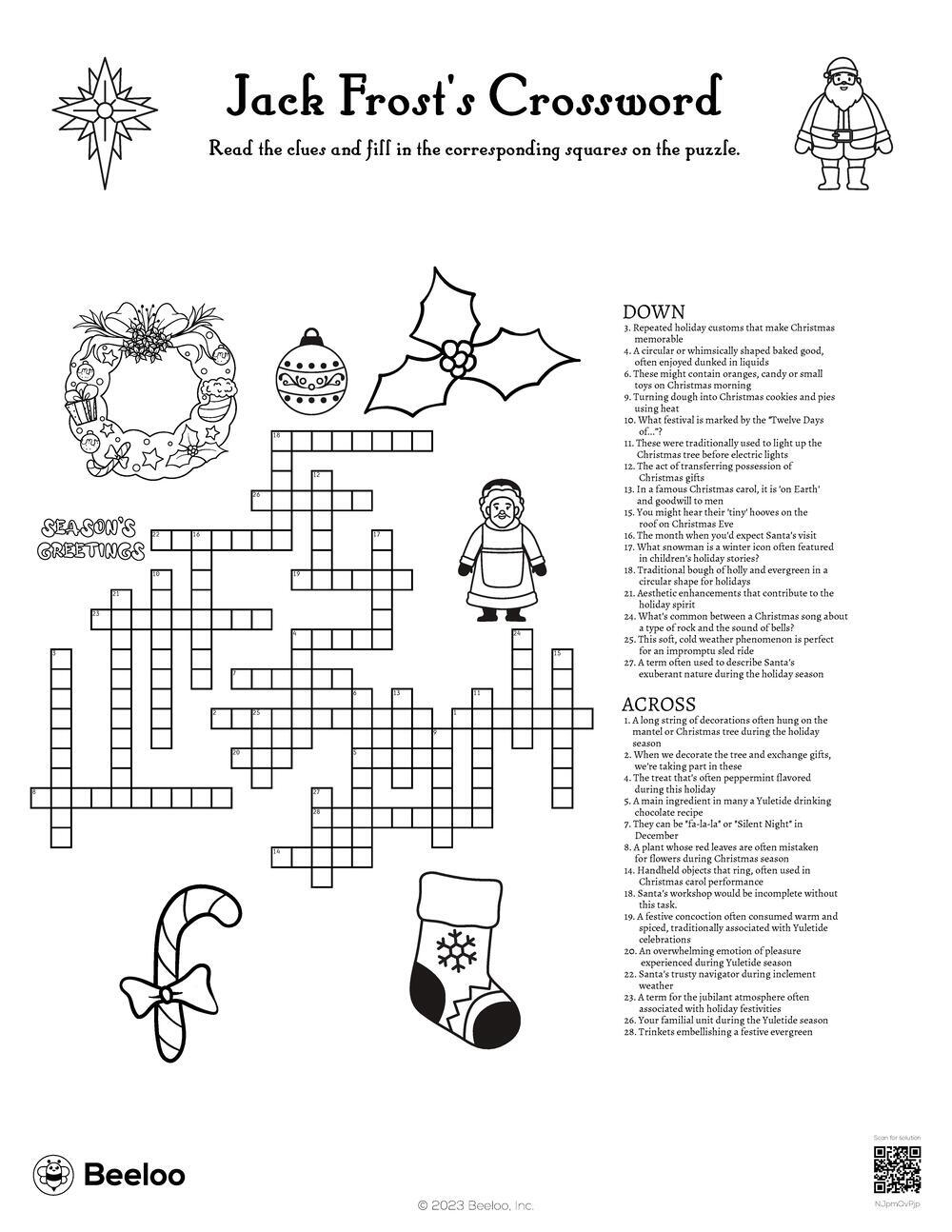 Christmas themed Crossword Puzzles Beeloo Printable Crafts And Activities For Kids