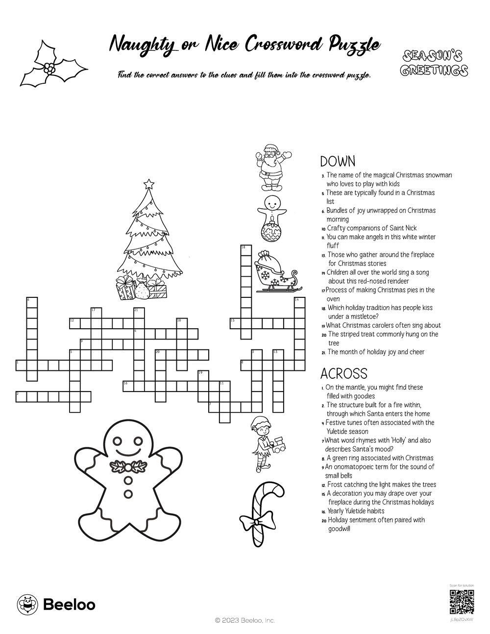 Christmas themed Crossword Puzzles Beeloo Printable Crafts And Activities For Kids