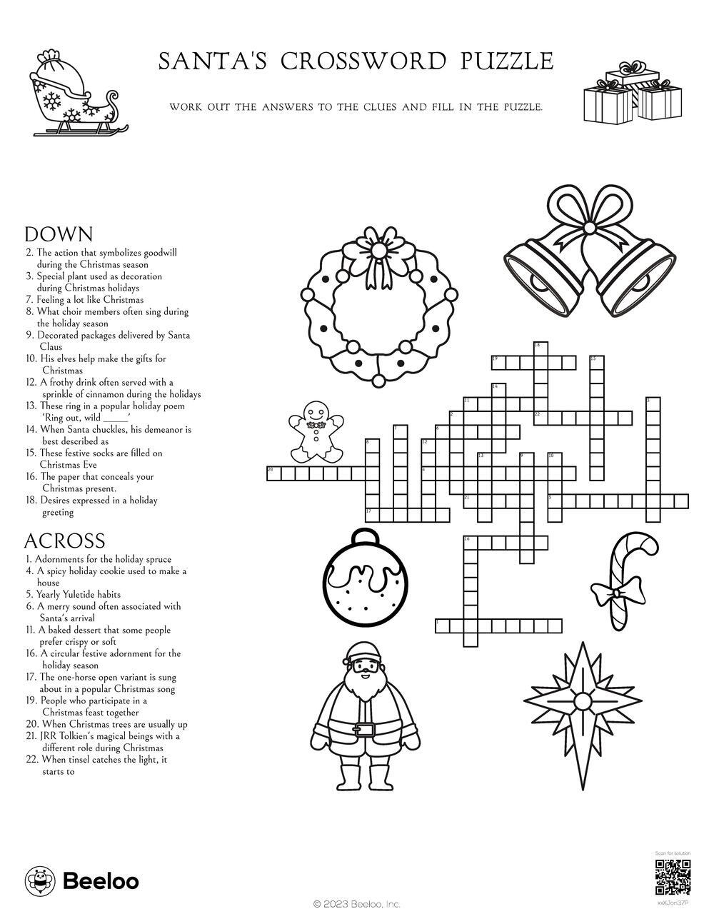 Children's Christmas Crosswords Printable