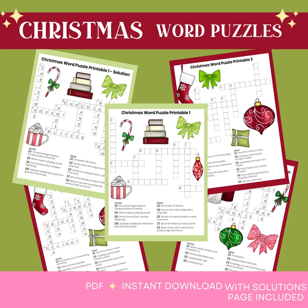 Christmas Word Puzzles Printable PDF Christmas Word Puzzles Christmas Dinner Word Puzzles Christmas Printables Christmas Puzzles Etsy