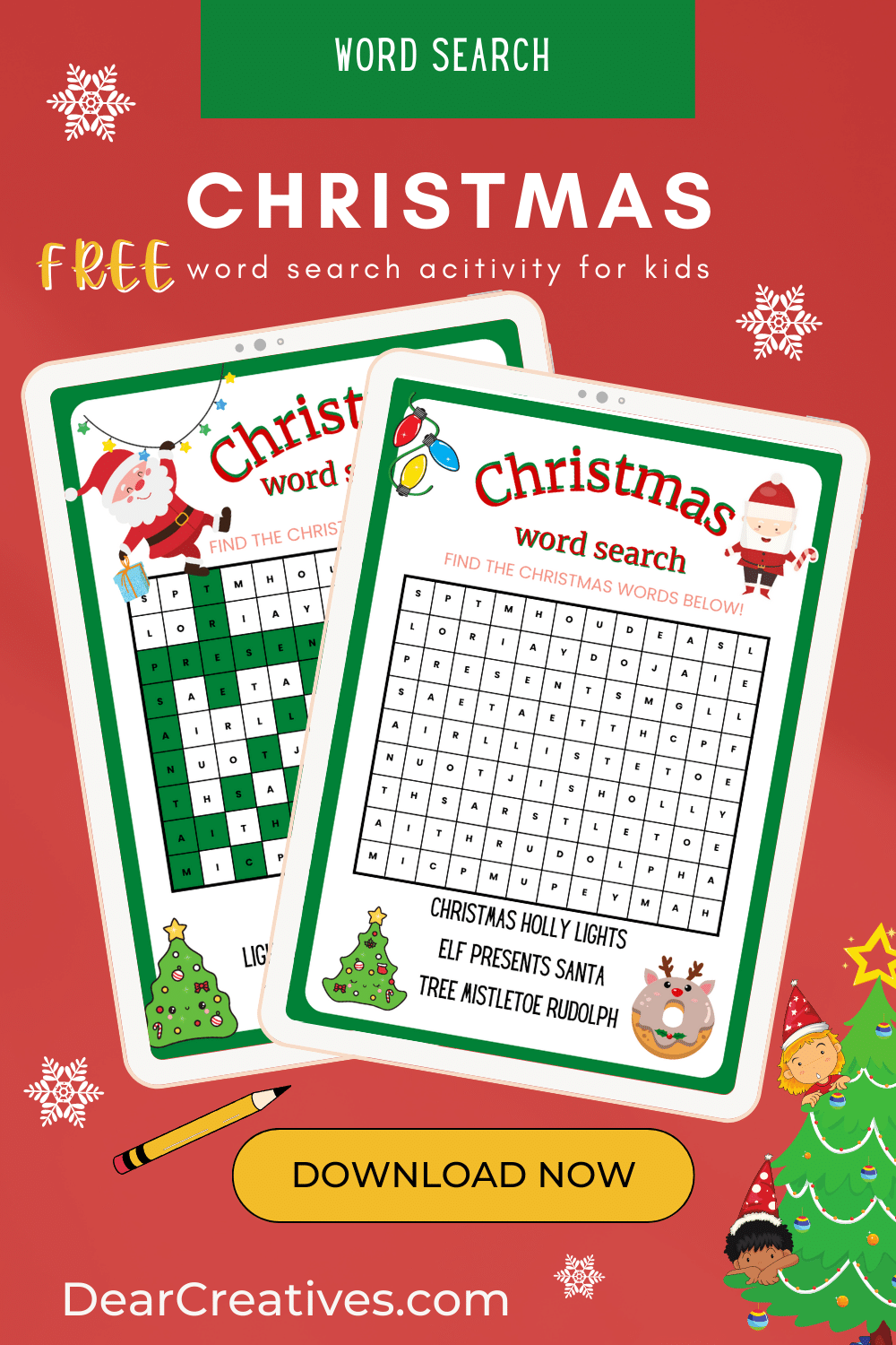 Christmas Printable Crossword Puzzle Activities for Kids