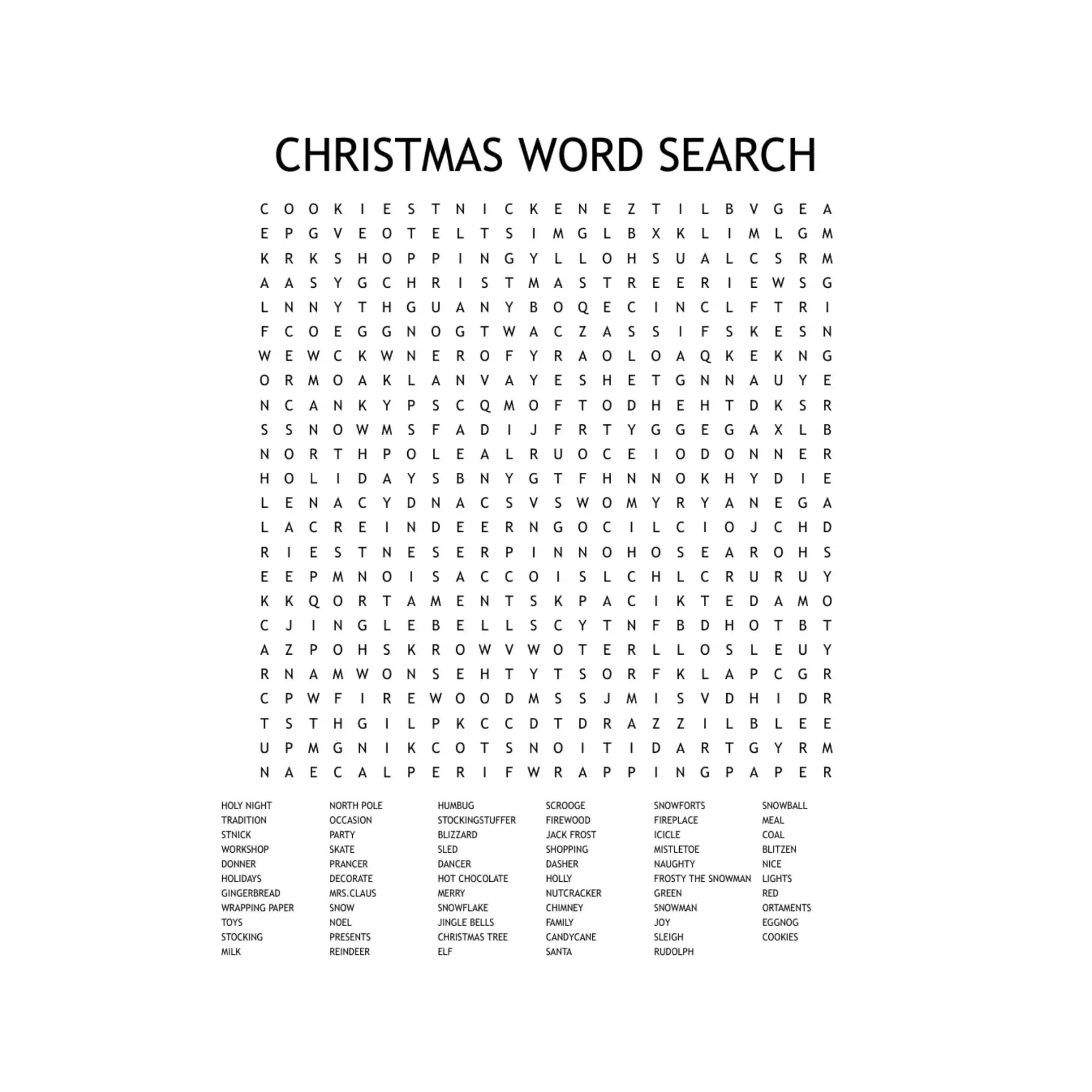 christmas word search printable download pdf instant digital download christmas party game kid s activity classroom activity etsy