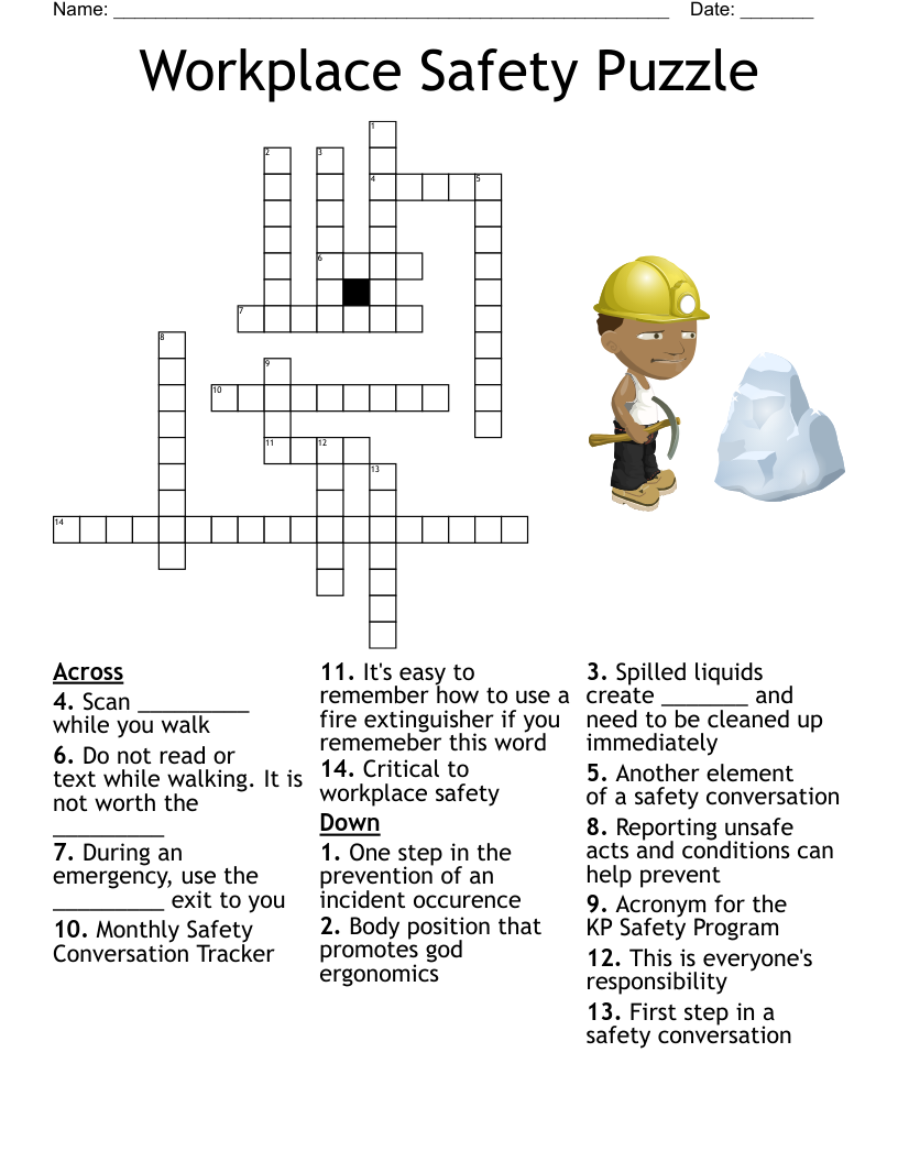 Construction Safety 101 Crossword WordMint