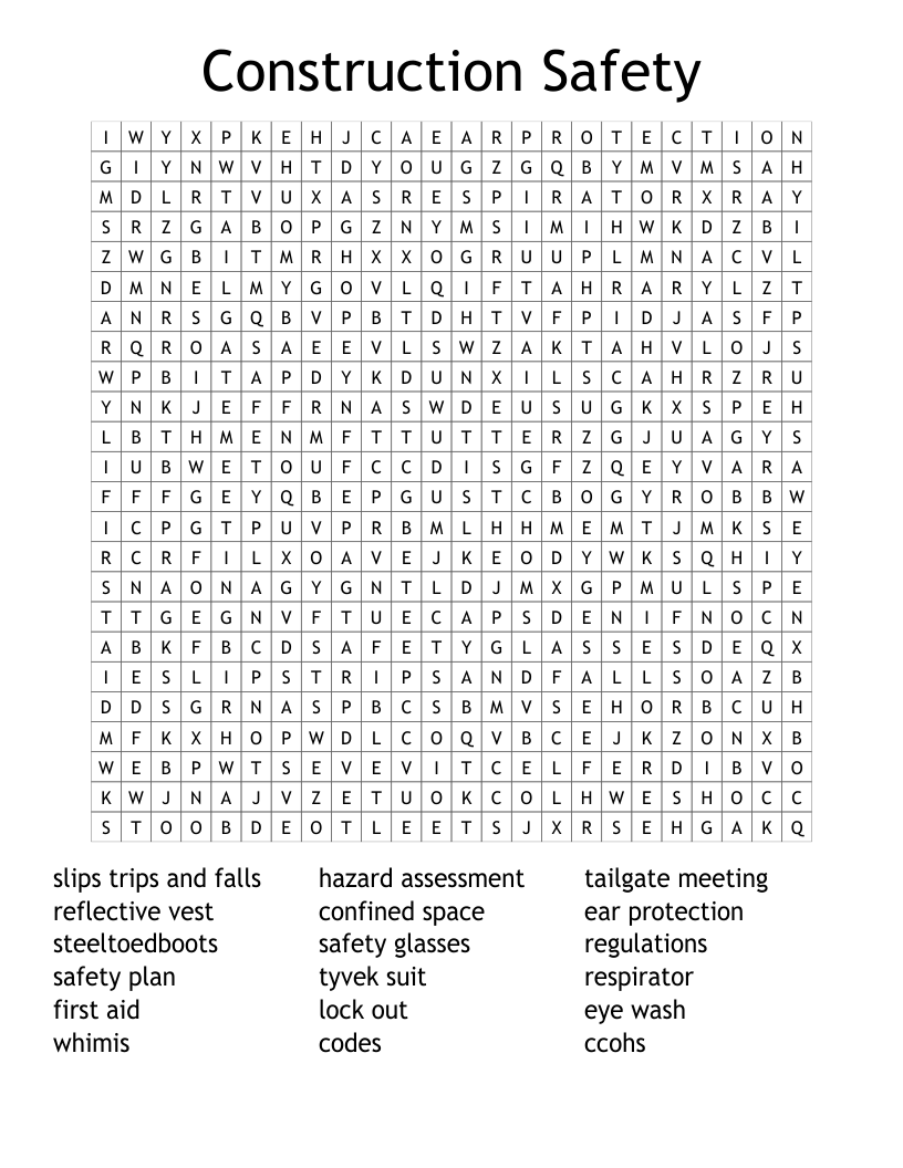 Construction Safety Word Search WordMint