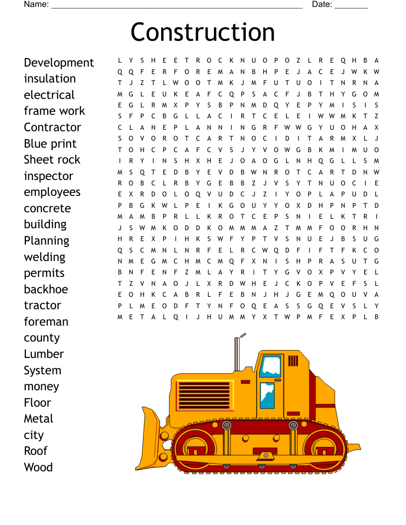 Printable High School Construction Crossword Puzzle