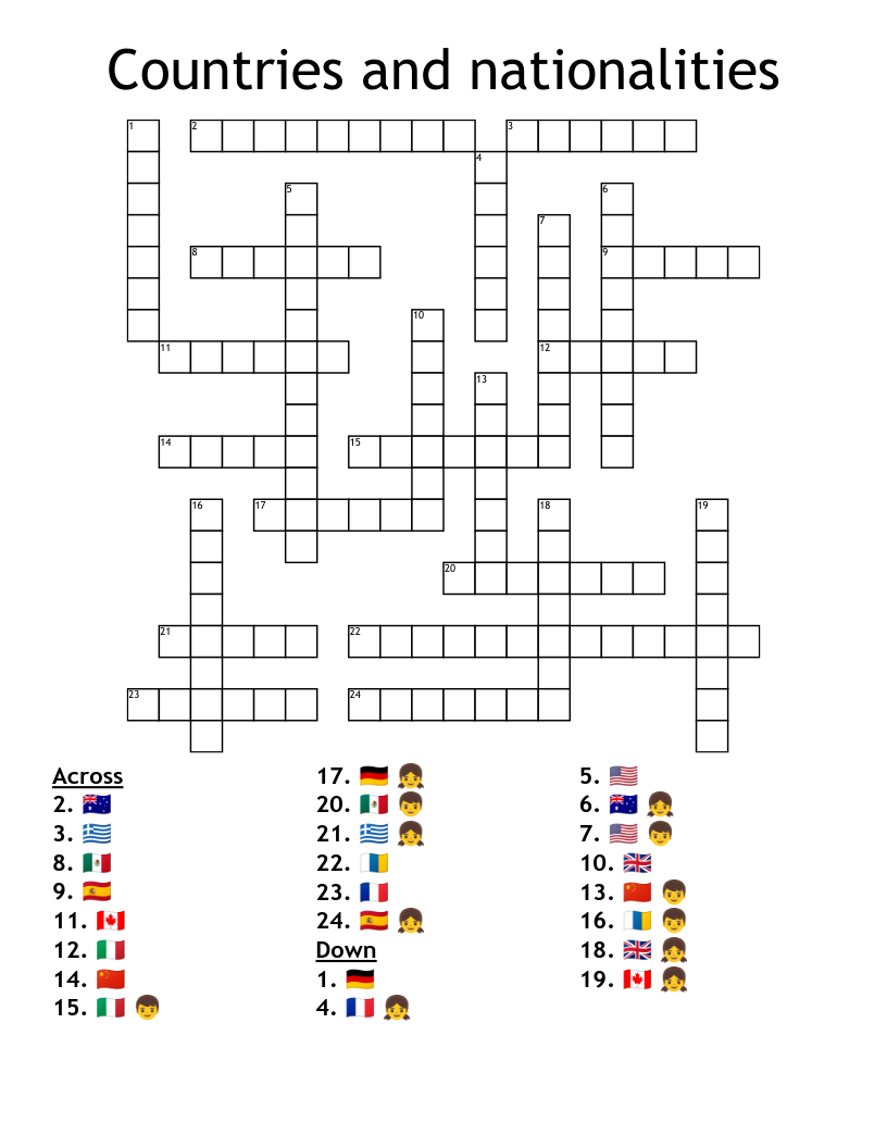Countries And Nationalities Crossword WordMint Countries And Nationalities Crossword WordMint