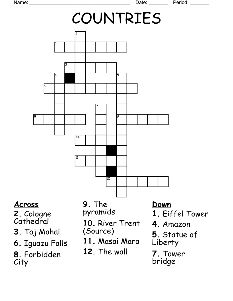 COUNTRIES Crossword WordMint COUNTRIES Crossword WordMint