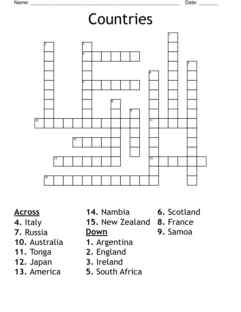 Countries Crossword WordMint Countries Crossword WordMint