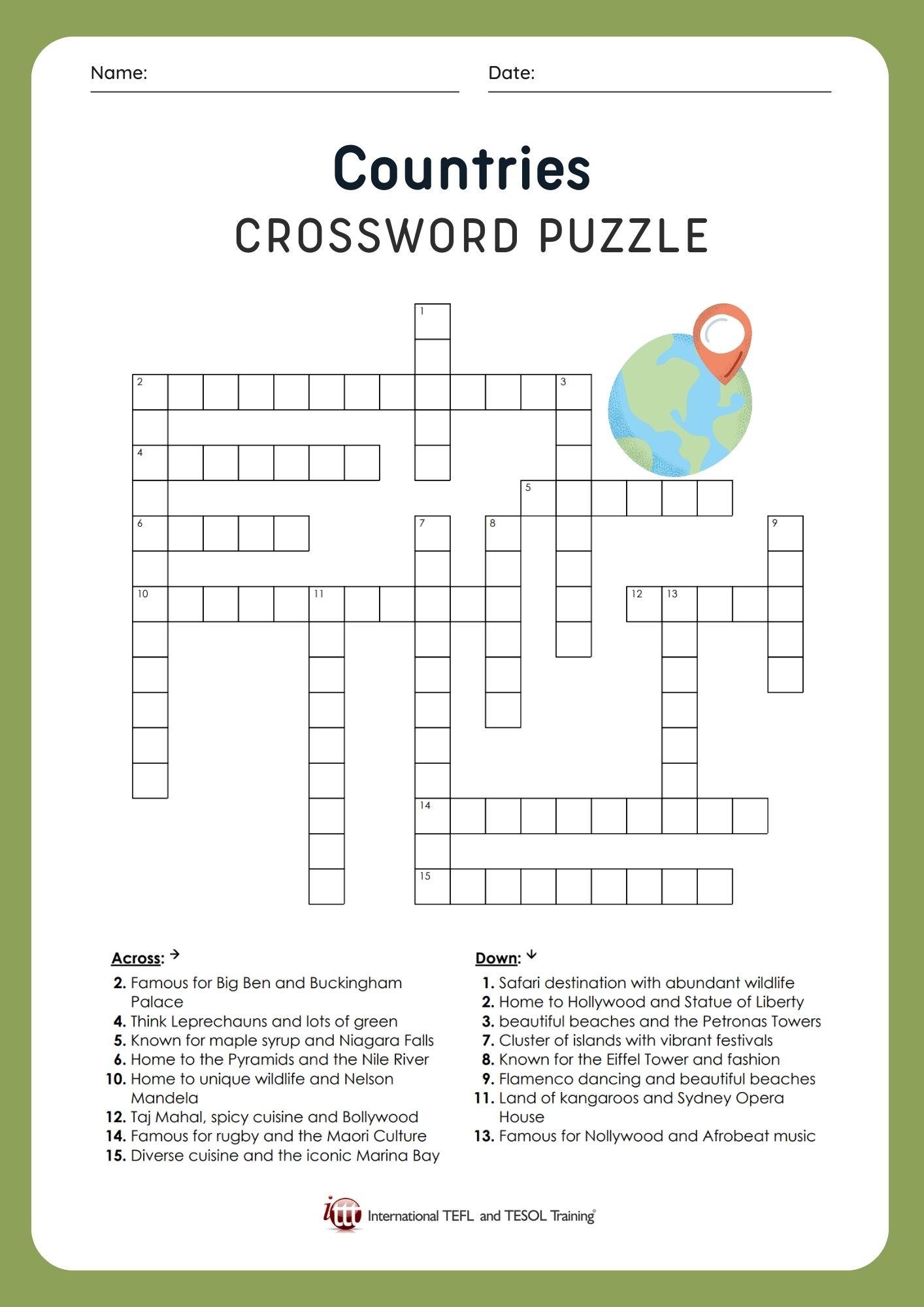 Countries EFL Crossword Puzzle ITTT Countries EFL Crossword Puzzle ITTT