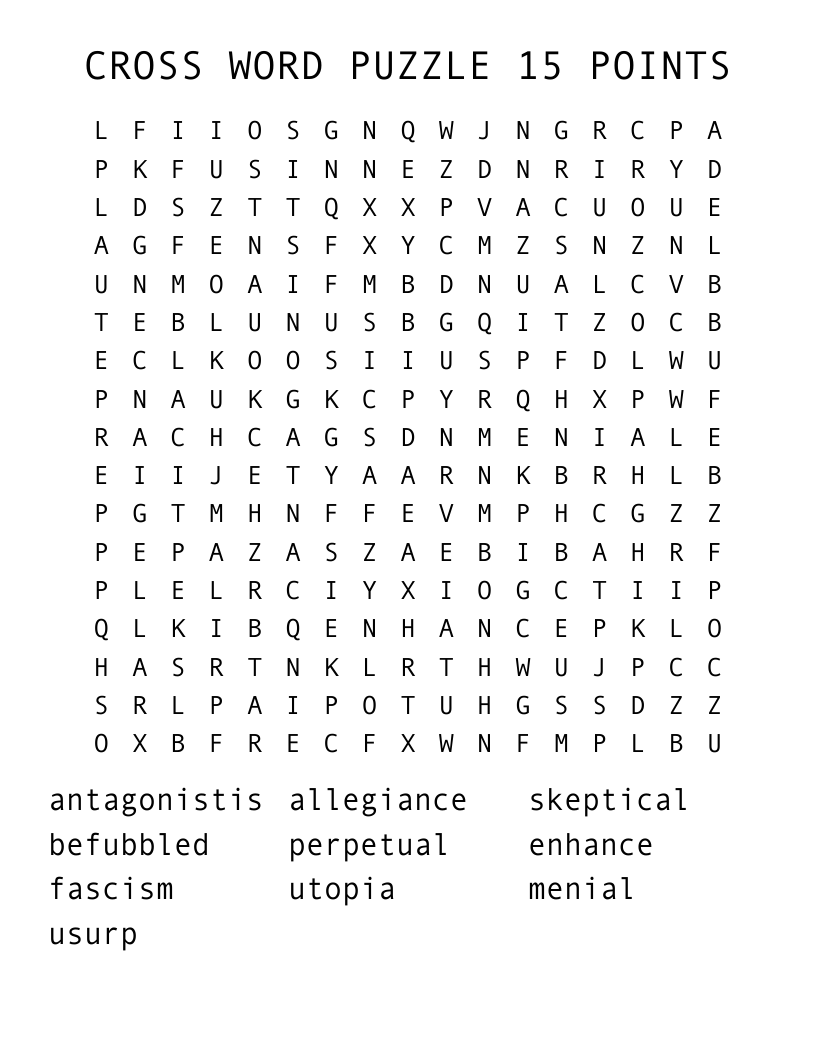 CROSS WORD PUZZLE 15 POINTS Word Search WordMint
