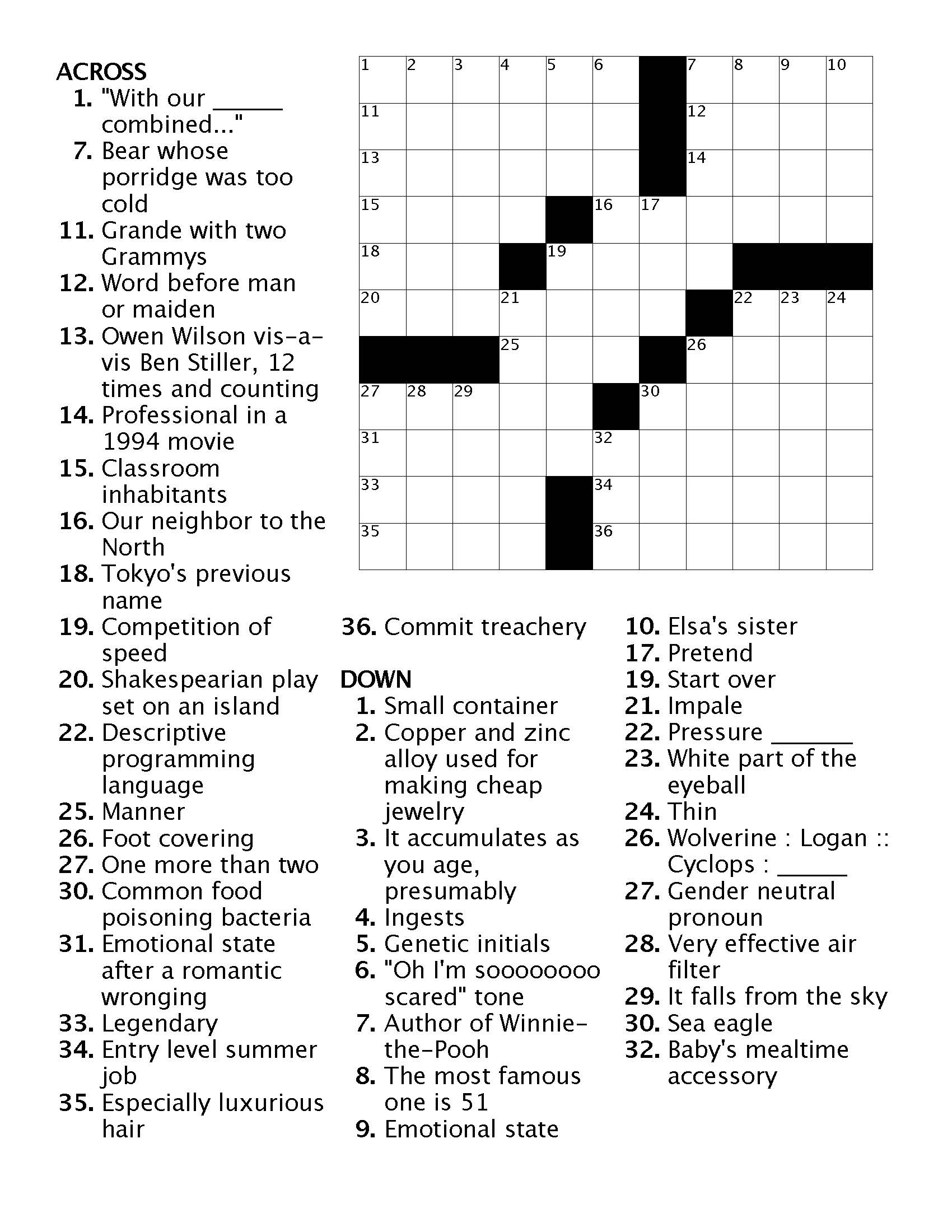 Crossword Puzzles Printable 6th Grad De Crossword Puzzles Printable 6th Grad De