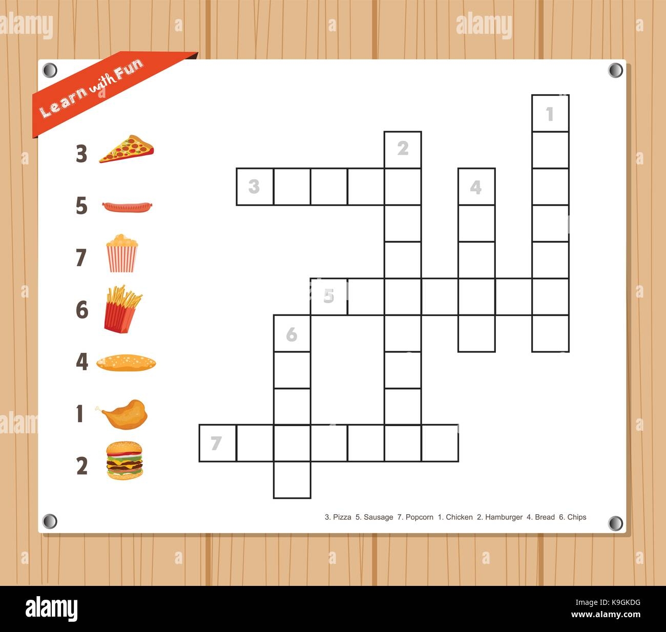 Crossword Education Game For Children About Fast Food Stock Vector Image Art Alamy