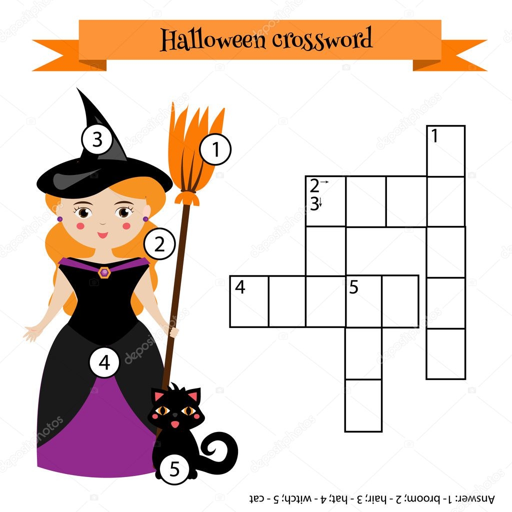 Crossword Educational Children Game With Answer Halloween Theme Stock Vector By ksuklein 125610314