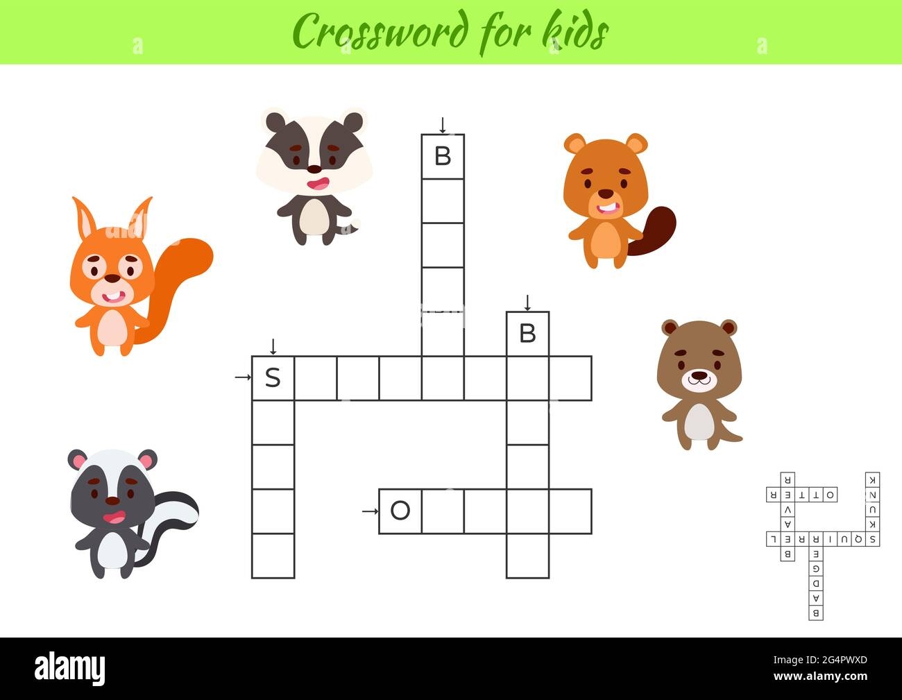 Crossword For Kids With Pictures Of Animals Educational Game For Study English Language And Words Children Activity Printable Worksheet Includes An Stock Vector Image Art Alamy