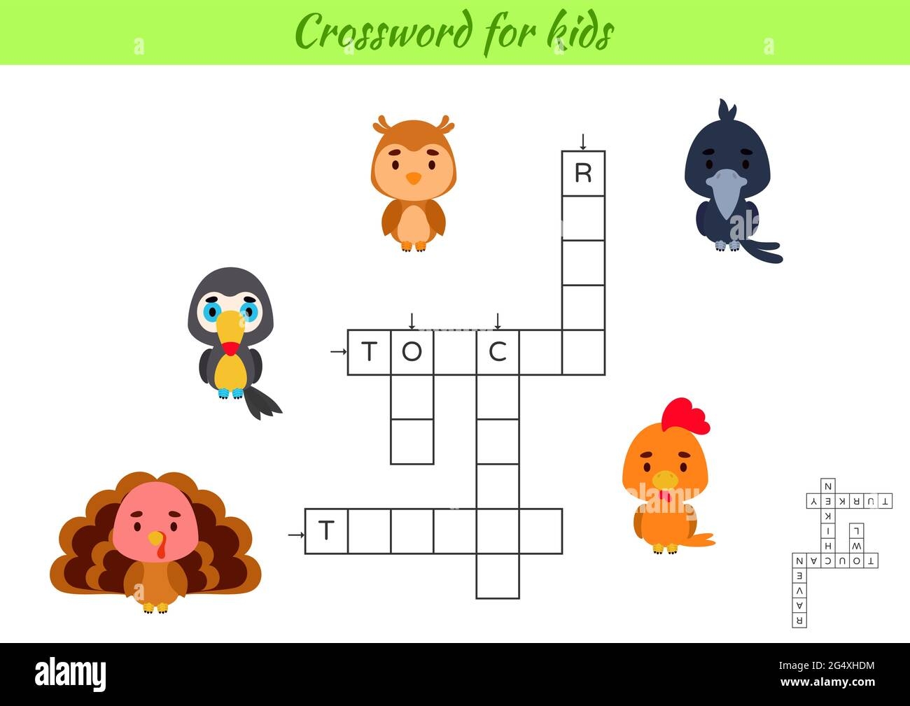 Crossword For Kids With Pictures Of Birds Educational Game For Study English Language And Words Children Activity Printable Worksheet Includes Answ Stock Vector Image Art Alamy