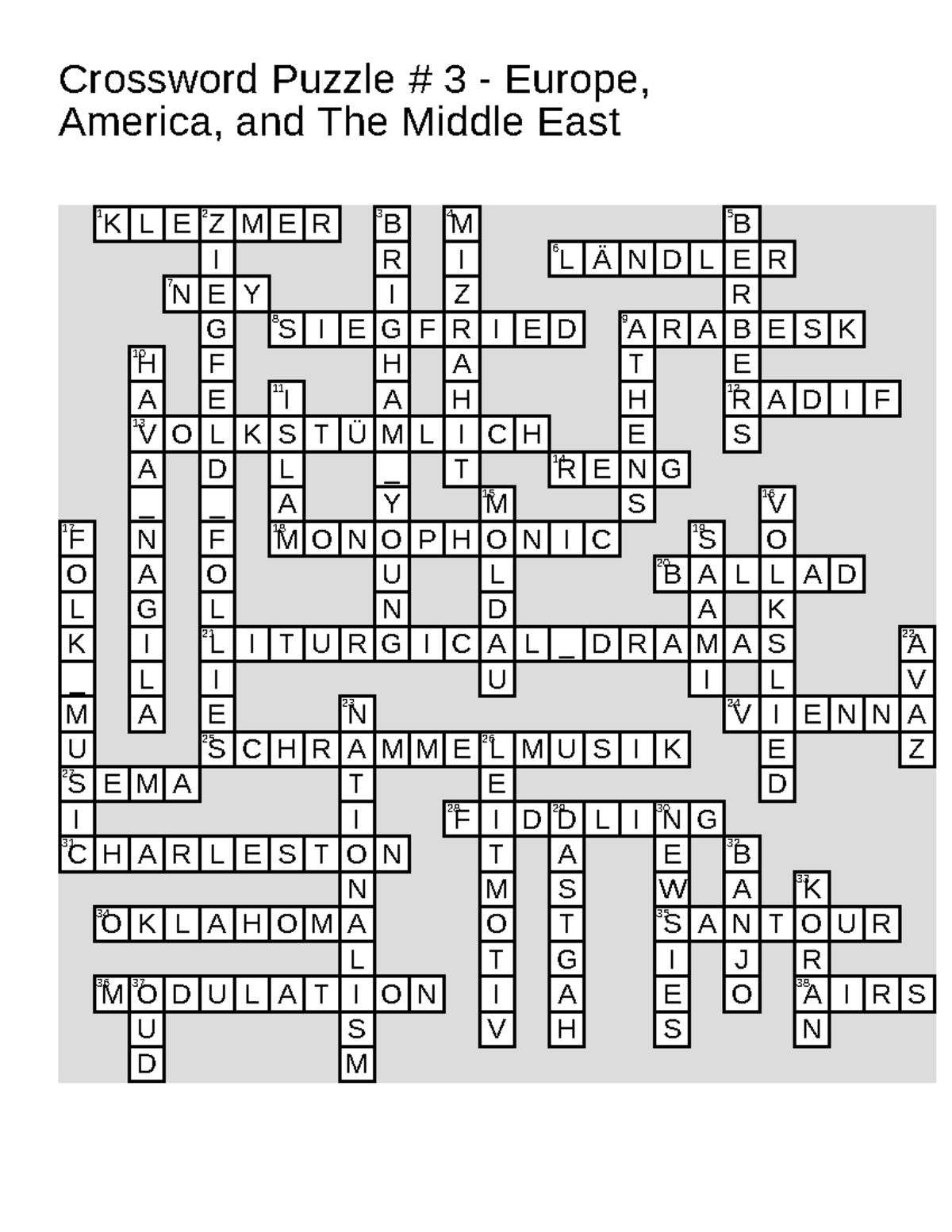 Crossword Puzzle 3 Music From Europe America The Middle East Studocu