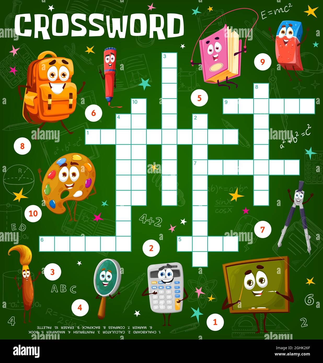Crossword Puzzle Game Worksheet With Cartoon School Education Characters Find Word Quiz Or Riddle Educational Puzzle Game For Kids With Funny School Stock Vector Image Art Alamy