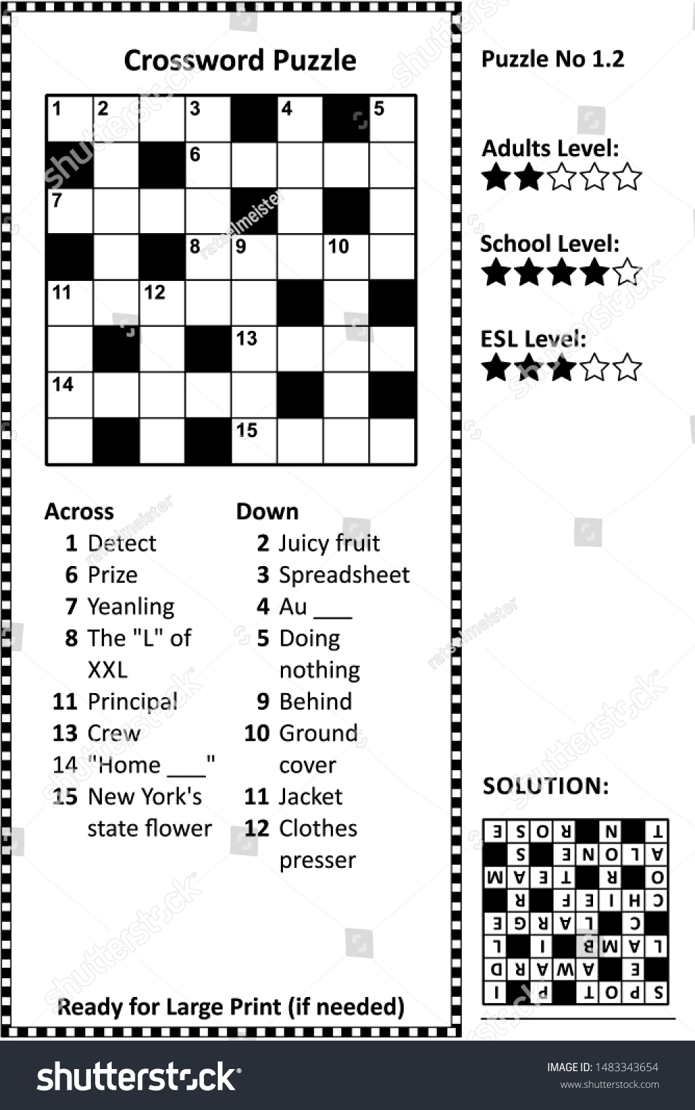 Crossword Puzzle Grid Clues Solution Classic Stock Illustration 1483343654 Shutterstock