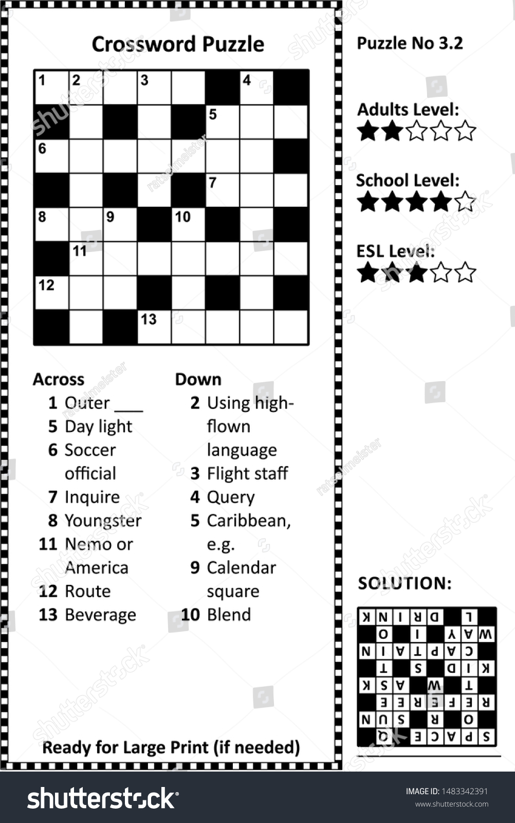 Large Printable Easy Crossword Puzzle