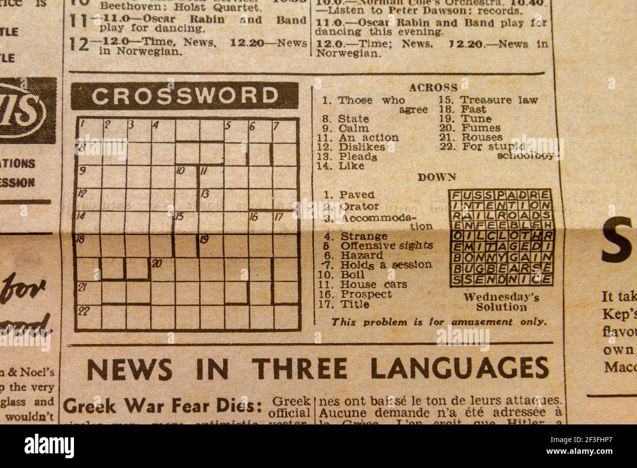 Crossword Puzzle In The Daily Sketch Newspaper replica 29th August 1940 during The Blitz Stock Photo Alamy Crossword Puzzle In The Daily Sketch Newspaper replica 29th August 1940 during The Blitz Stock Photo Alamy
