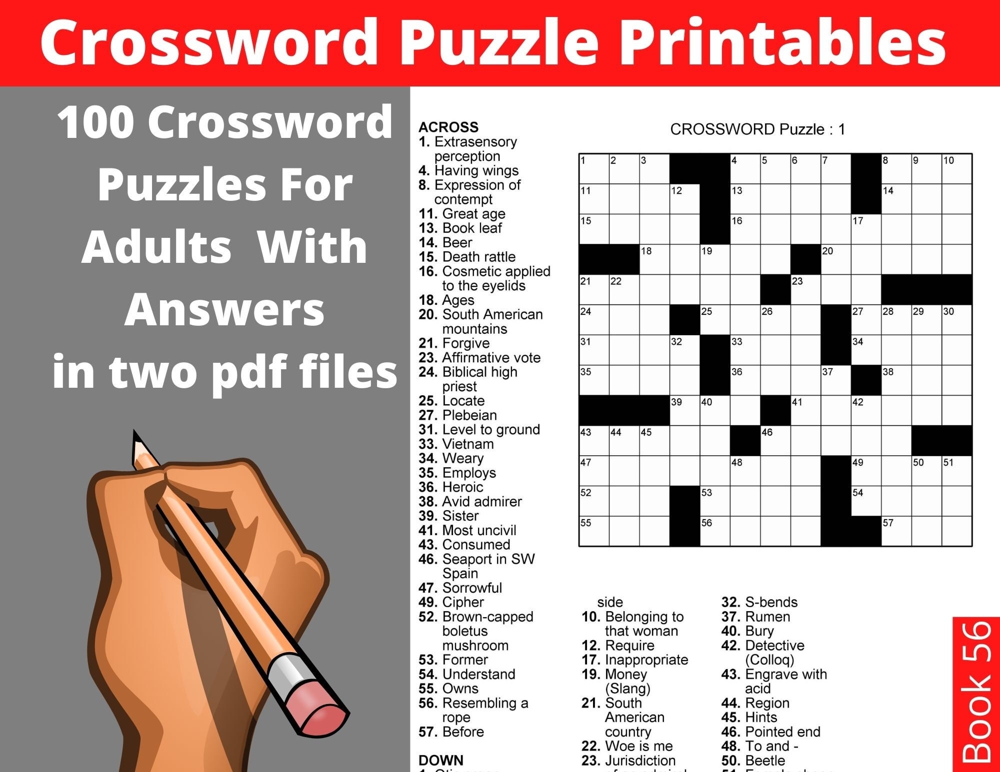 Crossword Puzzle Printables For Adults 100 Crosswords With Worksheets Library