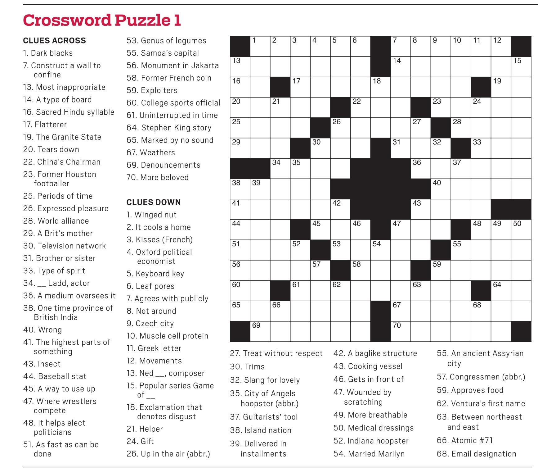 Free Printable Crossword Puzzles UK