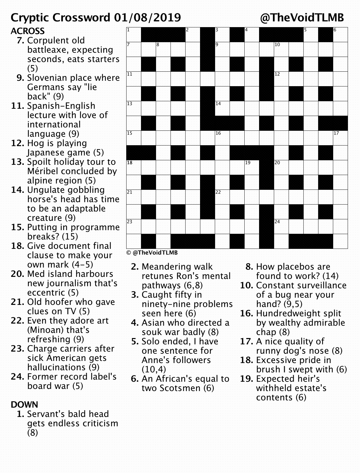 Cryptic Crossword August 2019 TLMB