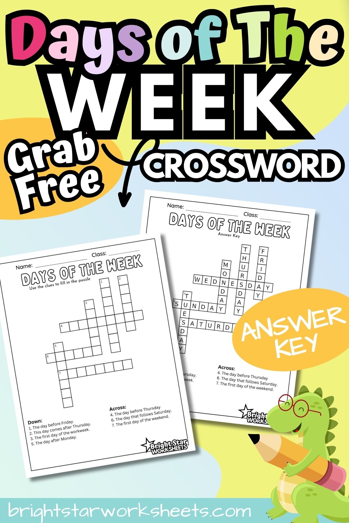 Days Of The Week Crossword Puzzle Bright Star Worksheets