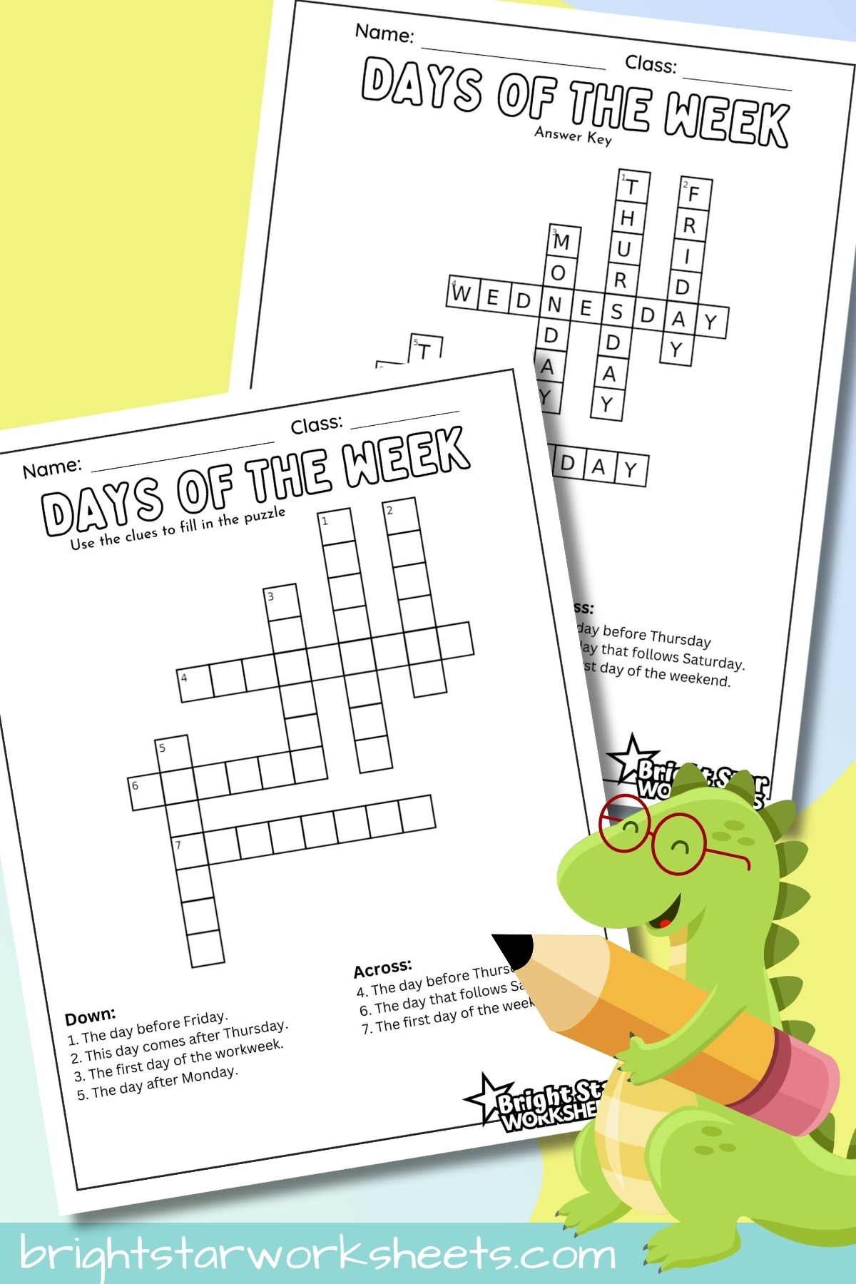 Days Of The Week Crossword Puzzle Bright Star Worksheets