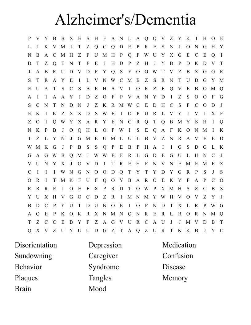 Dementia Crossword WordMint