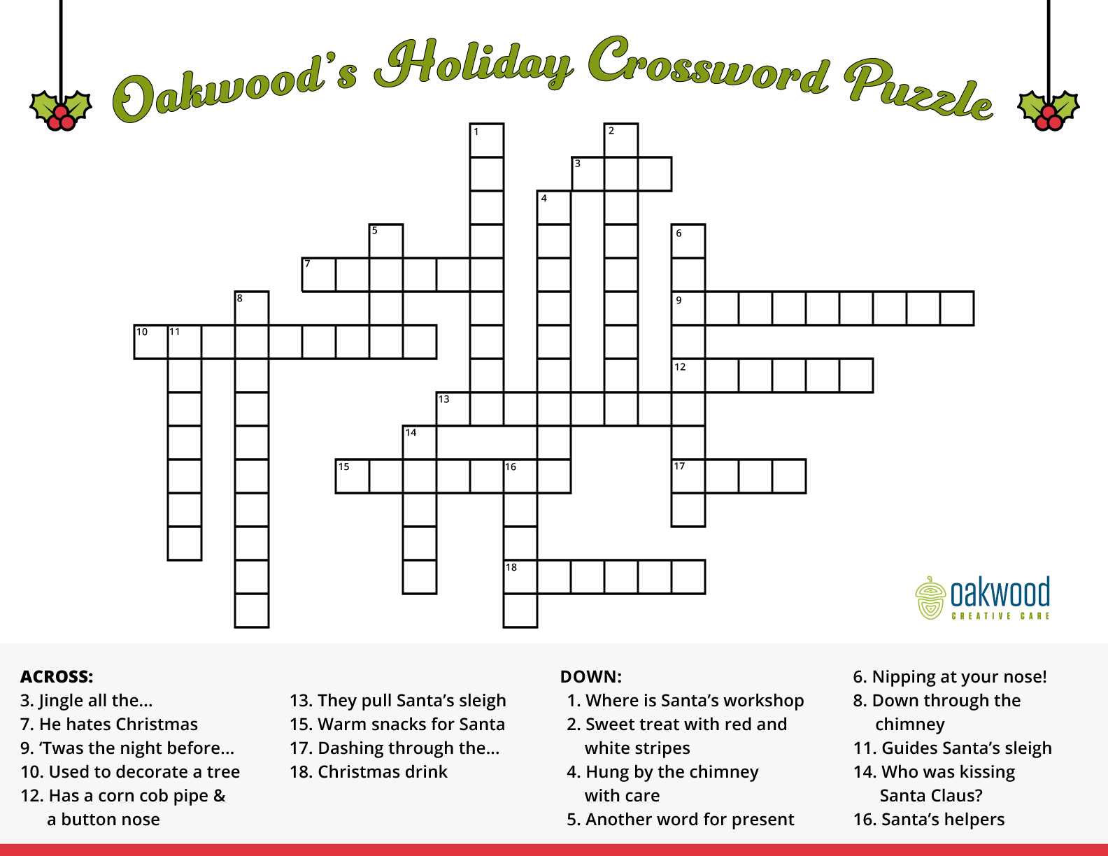 dementia friendly holiday crossword puzzle oakwood creative care