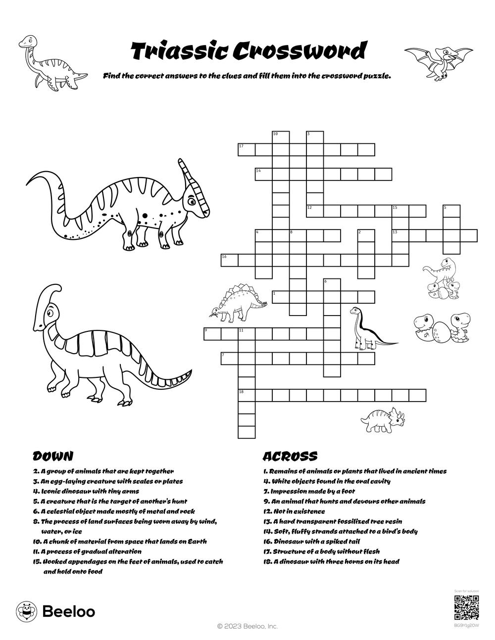Dinosaur themed Crossword Puzzles Beeloo Printable Crafts And Activities For Kids