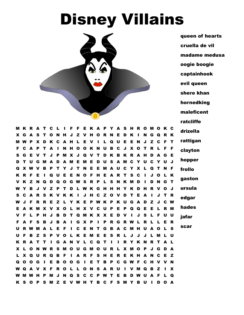 Disney Characters Hard Word Search WordMint