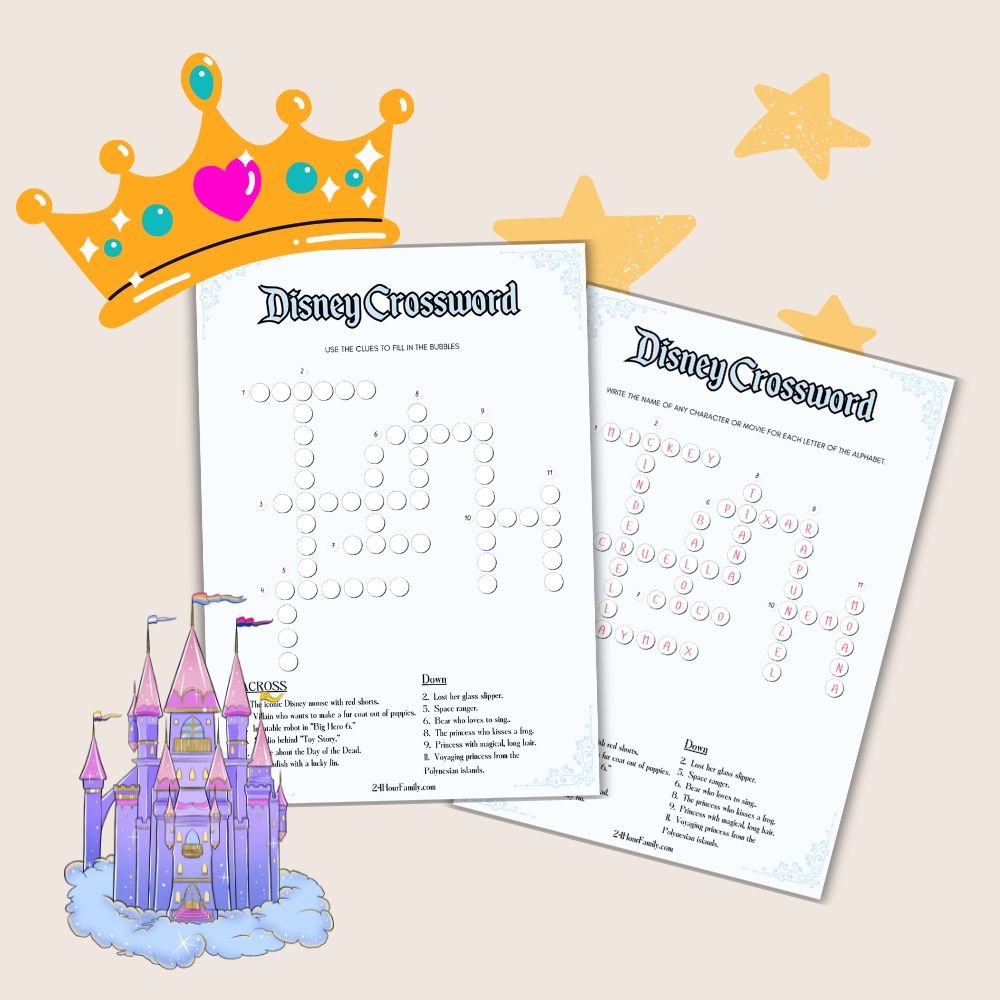 Disney Crossword Puzzle Free Printable Game 24hourfamily