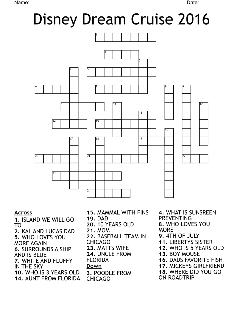 Disney Movie Crossword Puzzles Printable