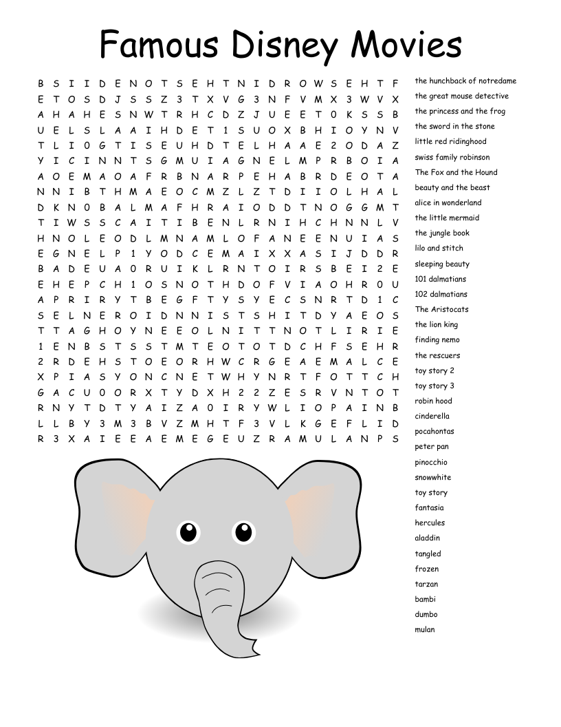 Diney Crossword Word Puzzle Free Printable