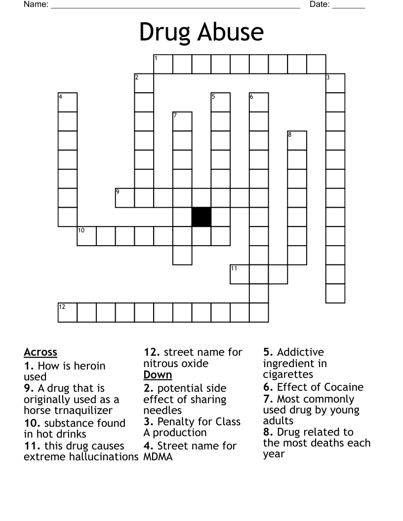 Drug Abuse Crossword WordMint Drug Abuse Crossword WordMint