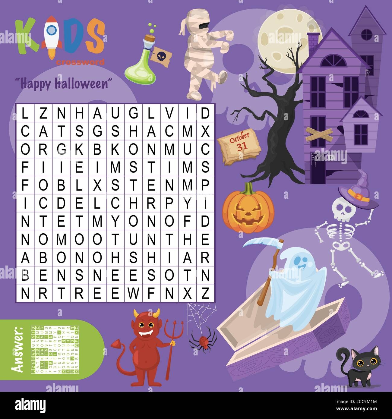 easy word search crossword puzzle happy halloween for children in elementary and middle school fun way to practice language comprehension and expa stock vector image art alamy