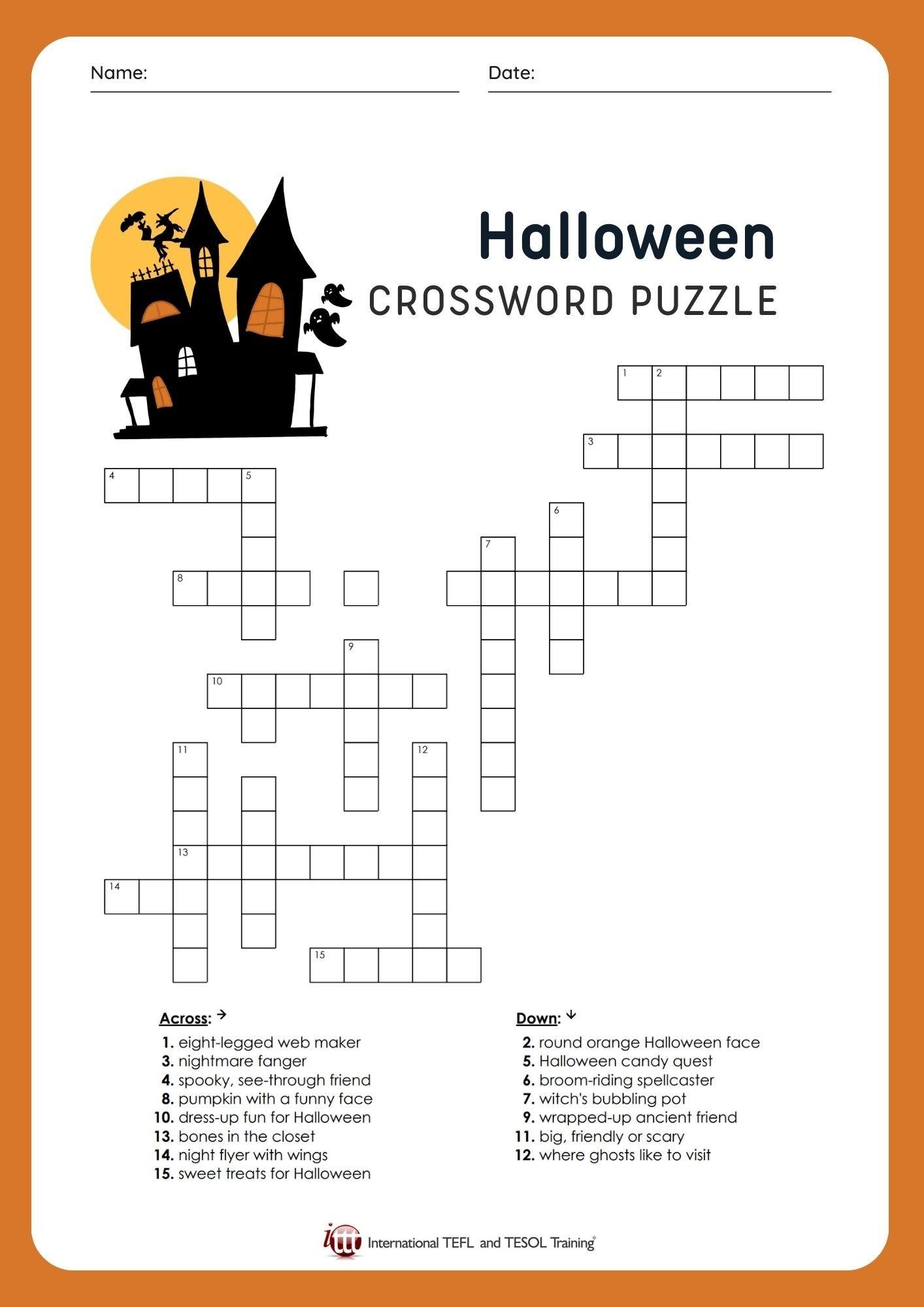 EFL Halloween Vocabulary Crossword Puzzle ITTT