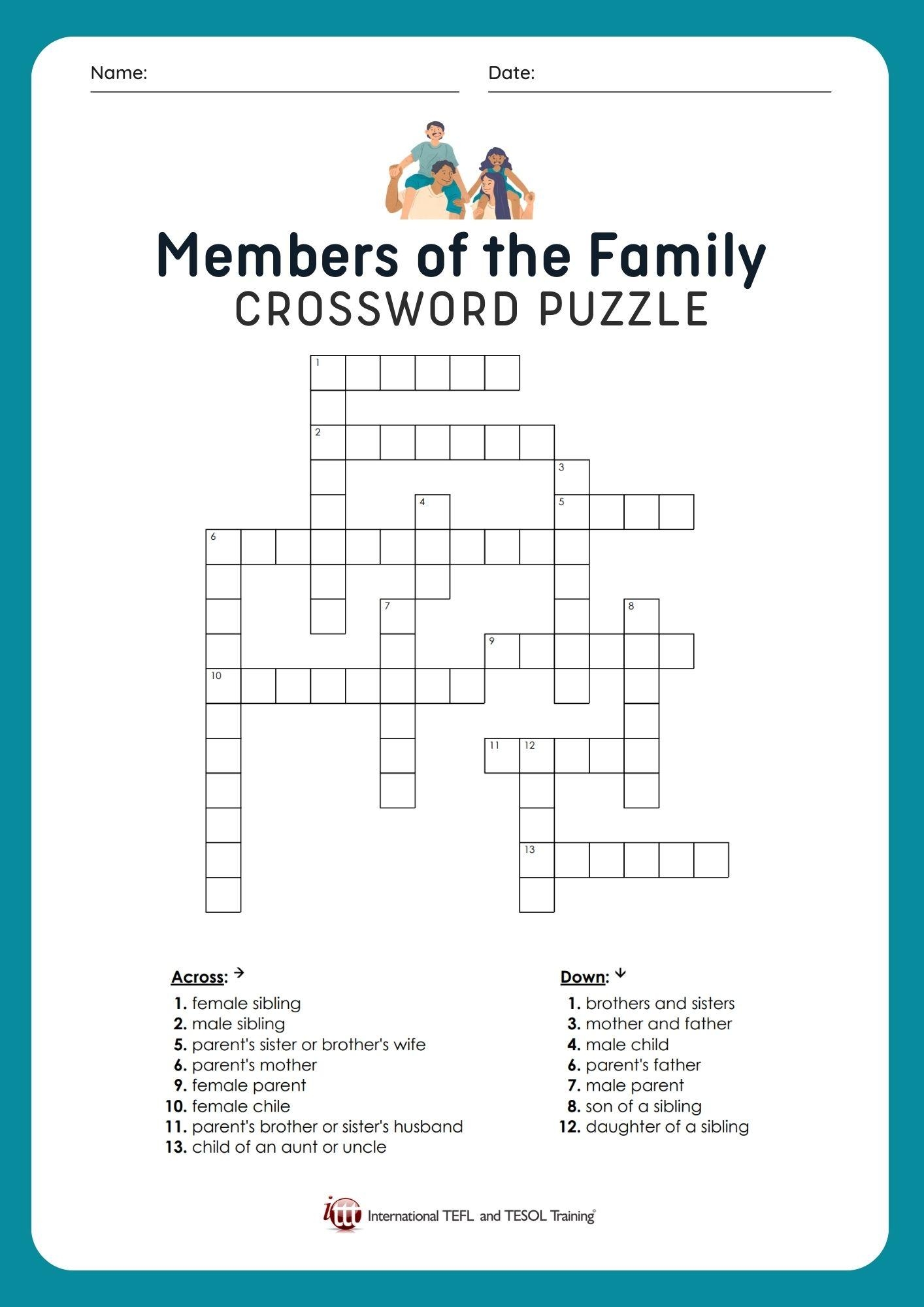 EFL Members Of The Family Crossword Puzzle ITTT