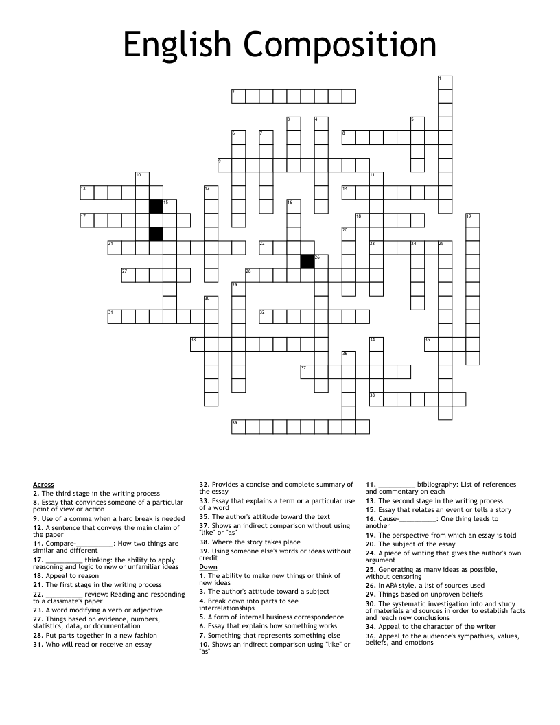 English Composition Crossword WordMint